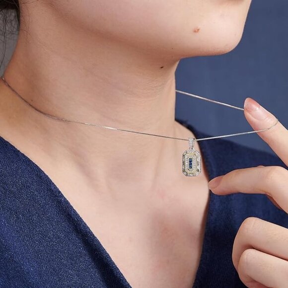 💙 Vintage-Inspired Blue Sapphire Pendant - 925 Sterling Silver - Picture 4 of 7